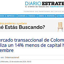 El mercado transaccional de Colombia moviliza un 14% menos de capital hasta septiembre